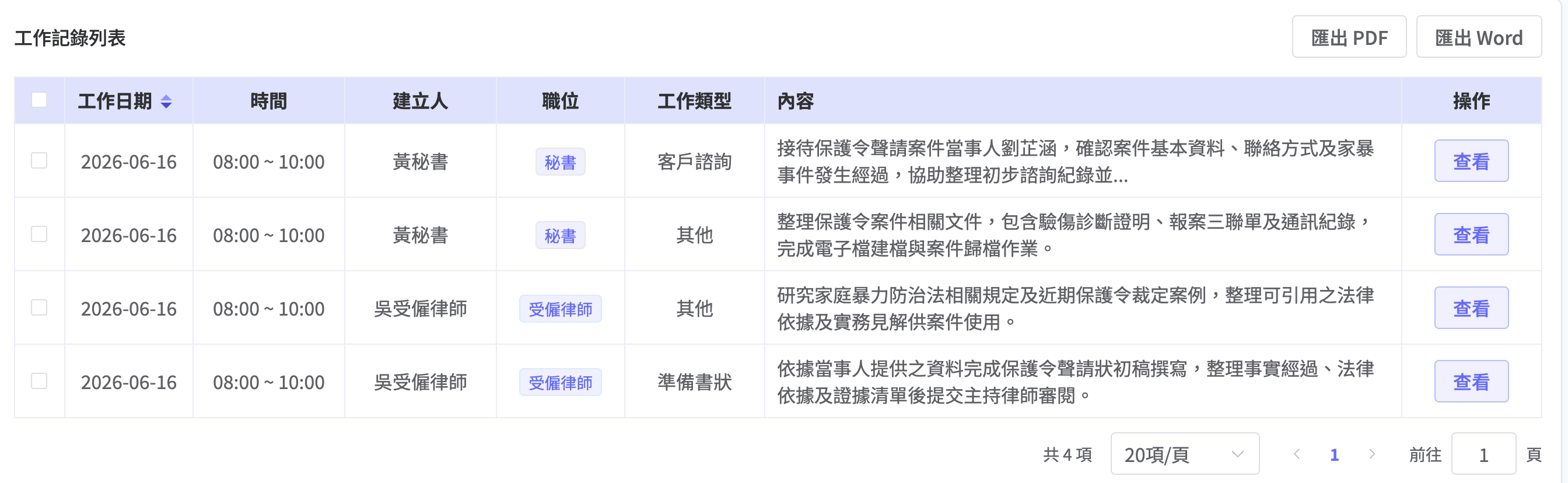 工作紀錄檢視